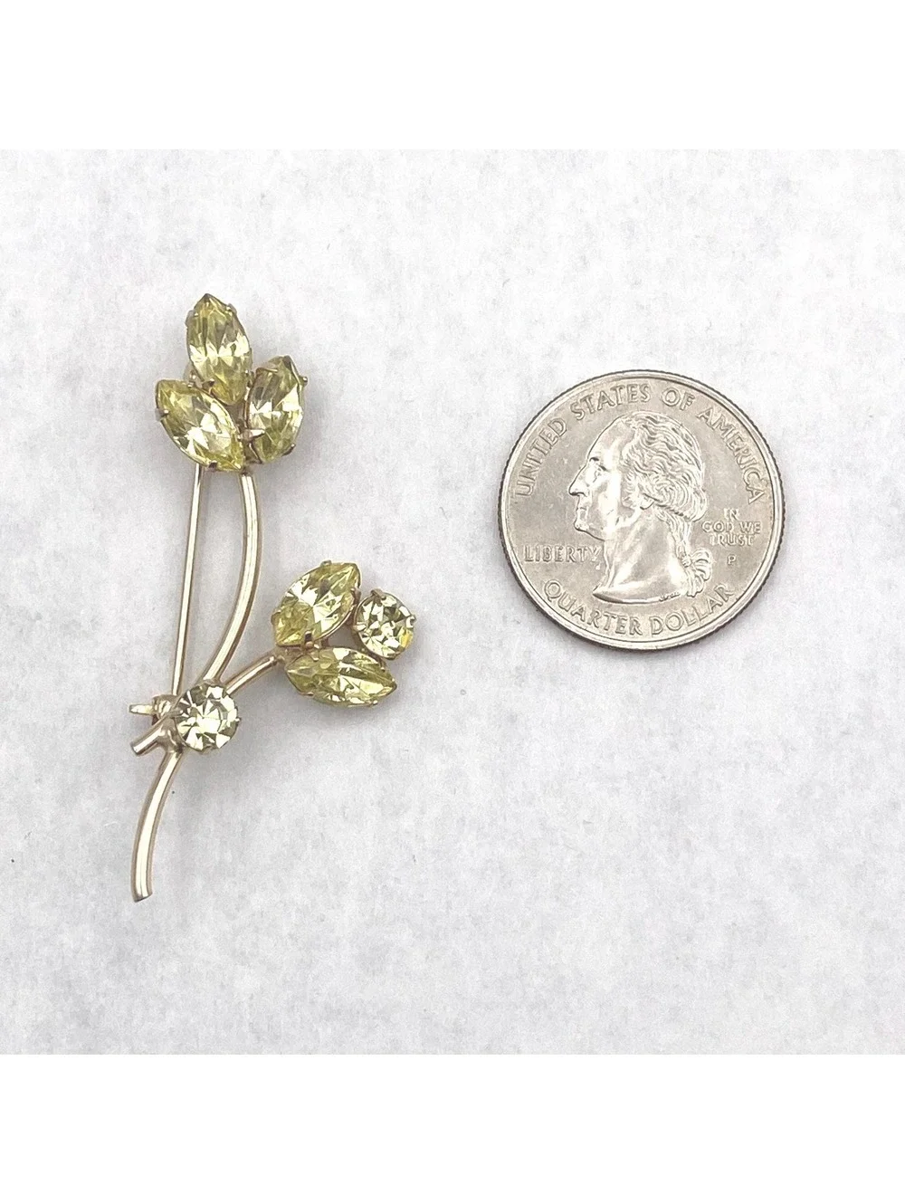 Vintage Gold Tone and Yellow Rhinestones Floral Brooch.